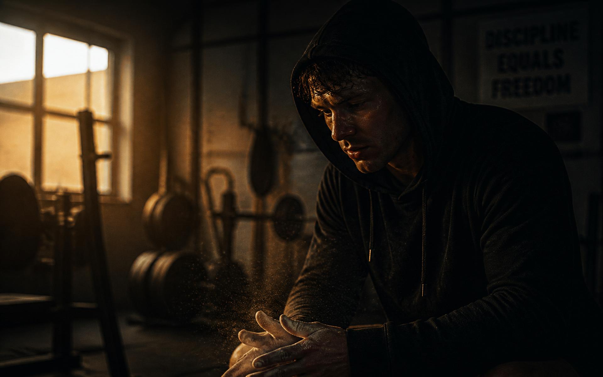 Athlete in hoodie training at dawn